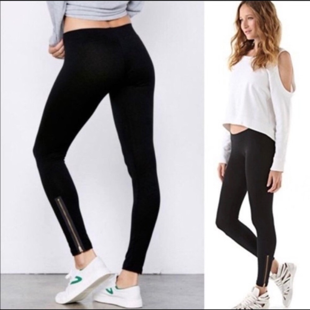 LNA Black Gold Ankle Zip Leggings